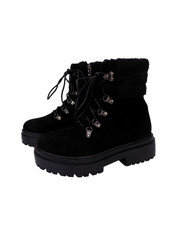 Black Faux Suede Boots Combat