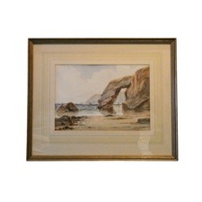 Watercolour Painting Arched Rock Falmouth Bay Cornish Newlyn School J Le Breton