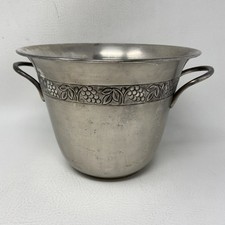 Pottery Barn Silver Pewter Grapevine Etched Champagne Chiller Ice Bucket 7” Tall