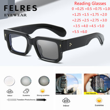 Men Women Square Classic Photochromic Reading Glasses Thick Frame Sunglasses 