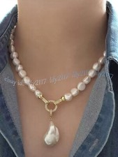 Classic 6-12mm South Sea Genuine Natural White Baroque Pearl Pendant Necklace