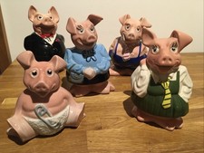 NatWest Wade Pigs Full Set 5 Ceramic Piggy Banks England with Original Stoppers