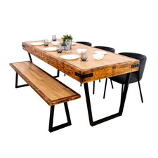 Butchers Block Dining Table with Trapezium Legs | Solid Oak and Reclaimed Timber