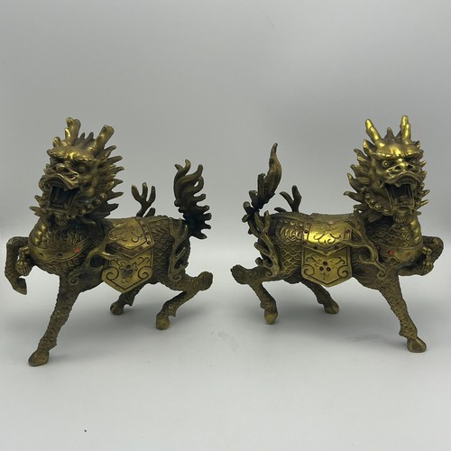 Pair chinese brass qilin kylin - pair,