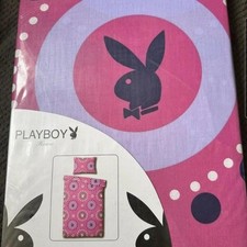 Pink white lilac PLAYBOY duvet cover pillowcase bedding bedcover single bed set