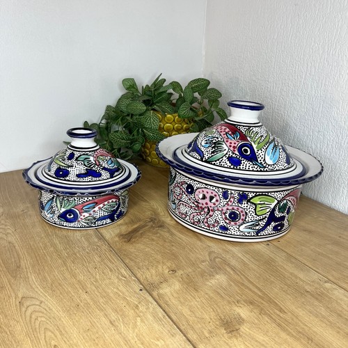 Pair tunisian pottery lidded - pottery,