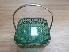 Vintage Arcoroc France Emerald Green Glass Bowl With Handle