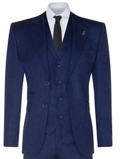 Mens Navy Blue 3 Piece Tweed