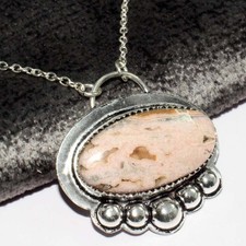 Exclusive Rhodochrosite 925 Silver Plated Gemstone Necklace 21" GW