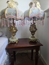  Brass and onyx cherub lamps