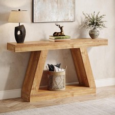 55-Inch Farmhouse Console Table, Rustic Sofa Table with Storage for Living Room