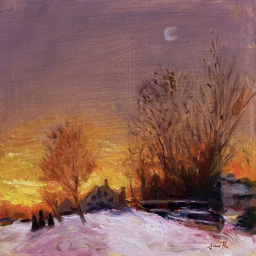 Original oil painting village - painting,,