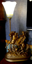 Antique Victorian Spelter Orientalist Sultan on his Horse Mount Table Lamp 25"