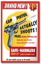 CAP GUN SHOOTS PEAS BEANS OLD AD-OLD IMAGE FUN FRIDGE/LOCKER MAGNET 3.5 X 5.5