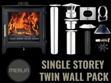 Woodburning Stove Eco Design 5kw Plus 5” Twin Wall Flue Single Storey Package