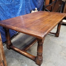 Large Vintage Plank Top Solid Oak Refectory Dining Farmhouse Table