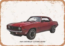 Classic Car Art - 1969 Chevy Camaro SS350 Pencil Sketch - Rusty Look Metal Sign