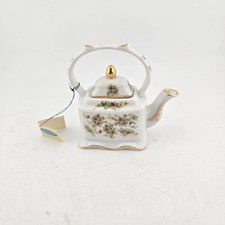 Miniature China Teapot – Floral Pattern with Gold Trim & Loop Handle, Special 
