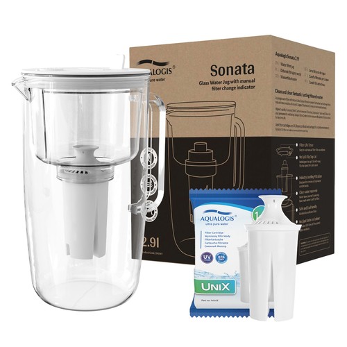 Glass water filter jug - water, white