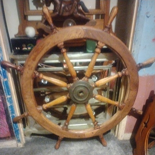 Antique large ships wheel - antique,