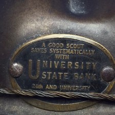 Boy Scout Vintage Metal Campaign Hat A Good Scout Saves University State Bank