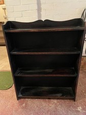 Vintage Edwardian dark wood bookcase with scalloped top and 4 shelves 