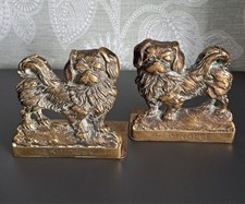 Antique Pair of Brass Pekingese Dog Bookends