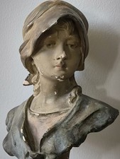 Rare Antique Plaster Bust Of Woman By C. Hochöck, Fin De Siecle.