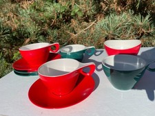 Melaware Melmex Tea Cups Saucers Red Green Melamine MCM Atomic Space Age Camping