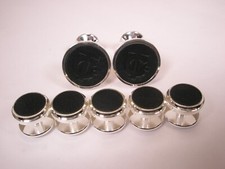 Trunk Club Black & Silver Tone Vintage Cuff Links & Tux Prom Shirt Studs set tc