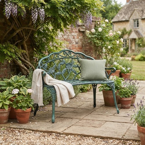 Cast aluminum garden - garden, bench