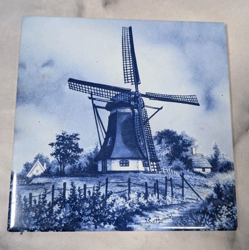 Vintage delft windmill tile - vintage,