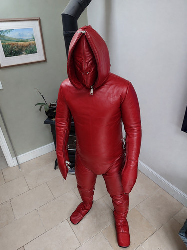 Red leather catsuit full body - red,