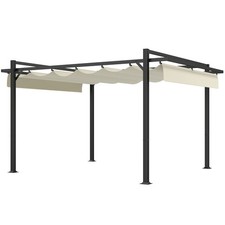 Outsunny 3 x 4m Pergola with Retractable Roof and Aluminium Frame, Khaki