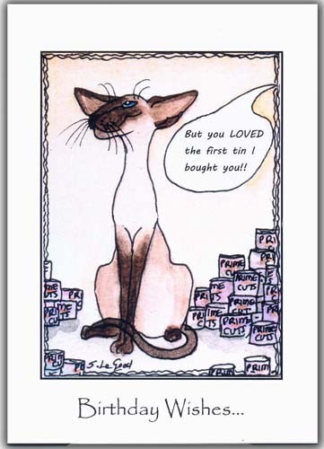 Siamese cat art birthday card - cat,