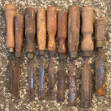 9 x Vintage Quality Firmer Chisels Carpenters Tools inc Sorby etc