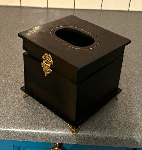 Black wooden tissue box cover - black,