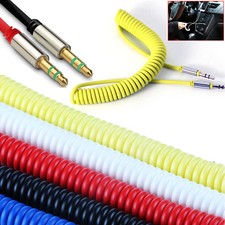 Audio Aux Cable Coiled 3.5mm Stereo Jack to Jack Spiral Headphone iPod Car Lead