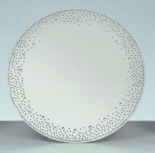 20cm Diameter Silver Mirror Candle Plate With Crystals Round