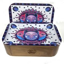 Hippy Medium Walnut Tray Rolling Box Set Stash Rolling Box Purple Rolling Tray