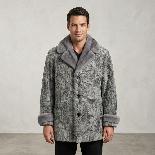 Men grey astrakhan fur - men’s,
