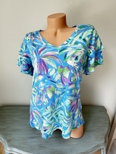 Belle Kim Gavel Top M Tropical Floral Coastal Pastel Palm T Shirt Slub Knit Tee