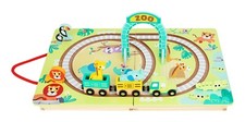 Wooden Fold Out Table Top Railroad Zoo Train Set With Animal Figures & Accessori