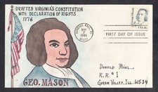 US Stamp #1858 George Mason on Herman Maul Handpainted First Day Cover VF