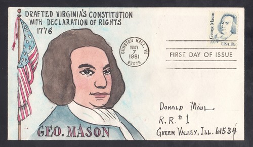 Stamp 1858 george mason on - us,