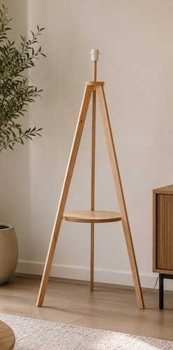 Light wooden floor lamp tripod - wooden,