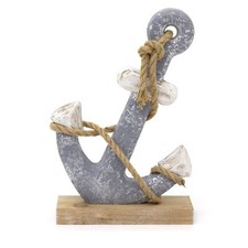 Nautical Wooden Anchor Ornament | Rustic Wooden Ship Boat Anchor On Stand - 27cm