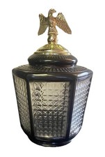 Porch Light Fixture Cover 6-Sided Ribbed Glass Black W/Eagle Finial Vintage