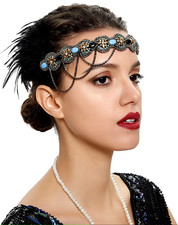 Vintage 1920's Style Flapper Girl Headband Feather Head Piece Costume Cocktail