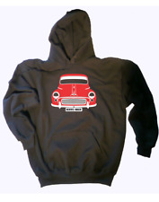 CUSTOM HTees hoody: MORRIS MINOR "Moggy", Pick car colour & plate, Sizes S-XXL